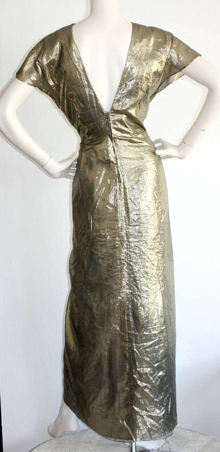 Vintage Bruce Oldfield Sexy Gold Lame Plunging Back Dress For Sale at ...