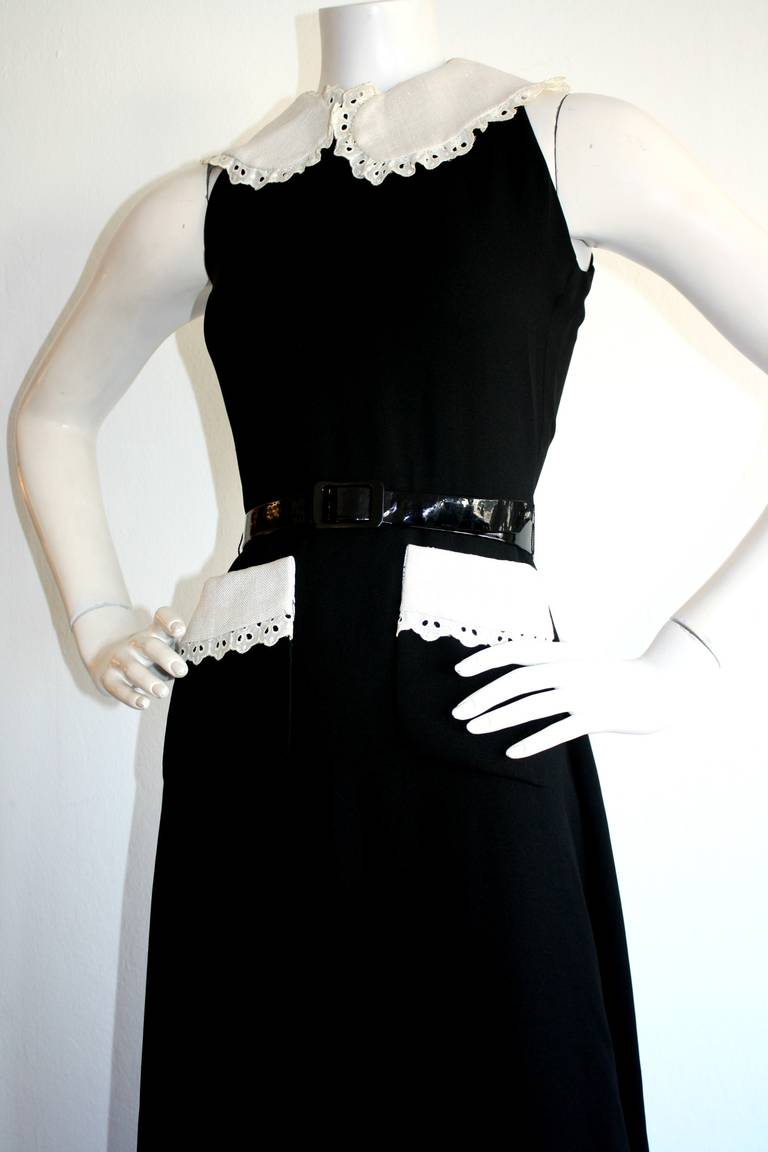 Donald Brooks Vintage Vestido largo con cinturón de ojales en blanco y negro Negro en venta