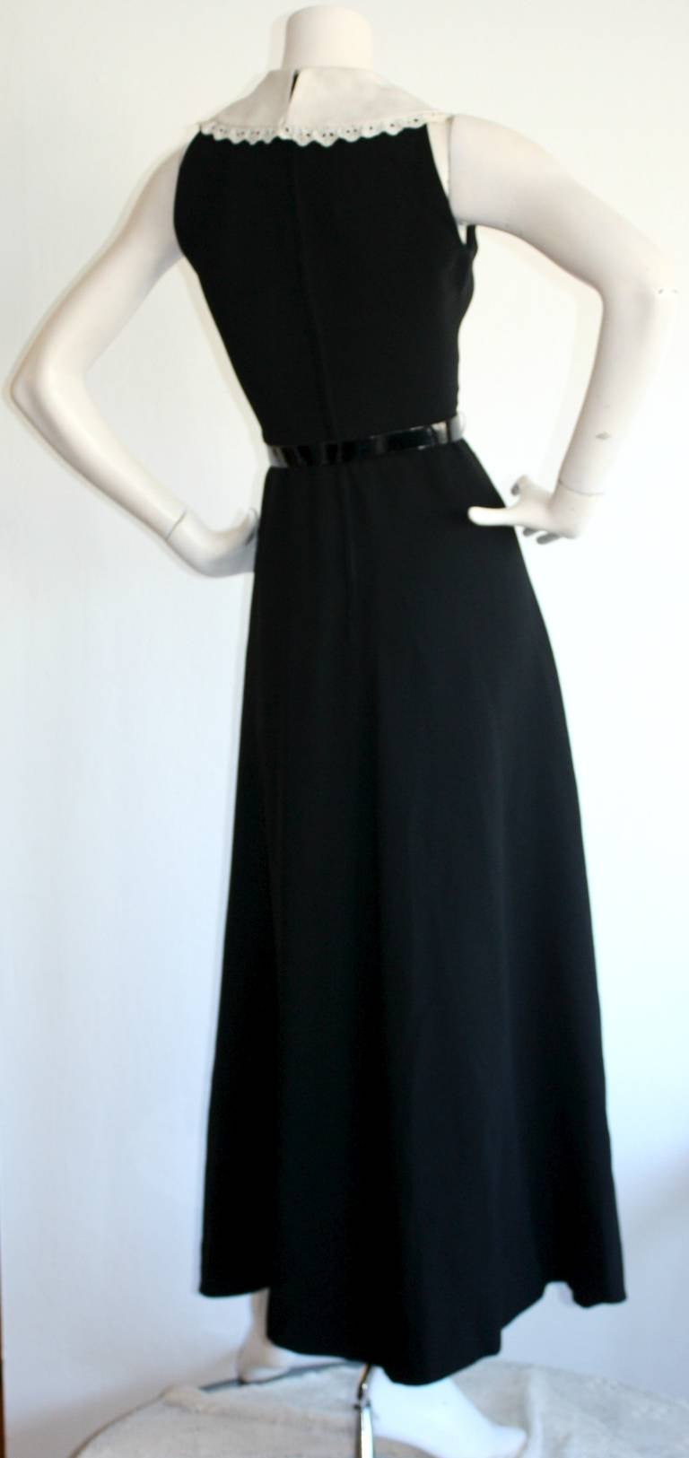 Donald Brooks Vintage Black & White Eyelet Belted Maxi Dress In Excellent Condition For Sale In San Diego, CA