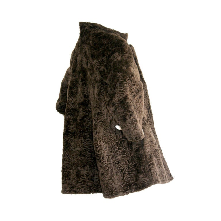 1960s Vintage Yves Saint Laurent Brown Sheared Lamb Fur Swing Coat ...