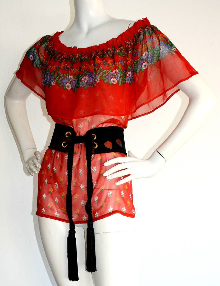 Red Gorgeous Vintage Yves Saint Laurent Peasant Blouse From 