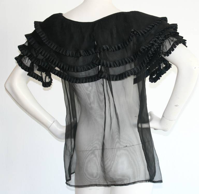 Amazing Vintage Yves Saint Laurent Black Chiffon Blouse From Russian Collection 3