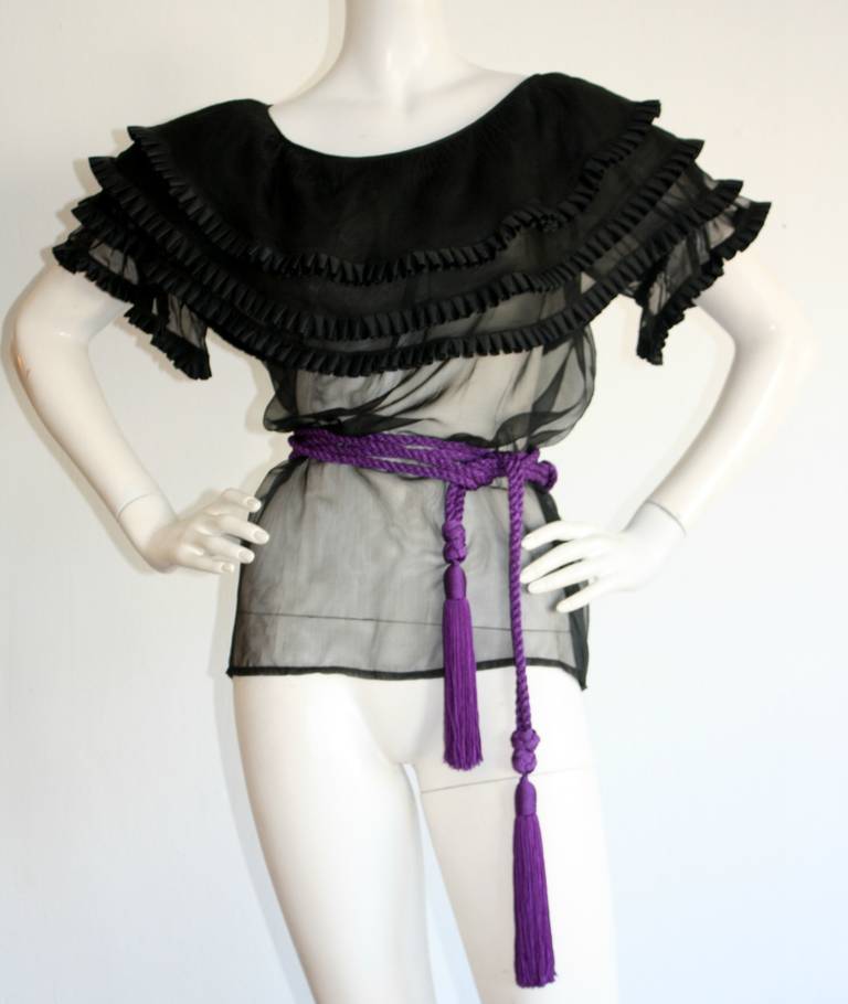 Amazing Vintage Yves Saint Laurent Black Chiffon Blouse From Russian Collection 4
