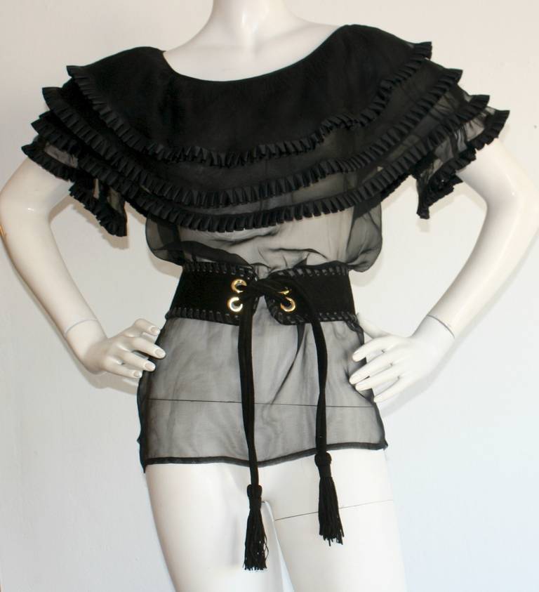 Amazing Vintage Yves Saint Laurent Black Chiffon Blouse From Russian Collection 1