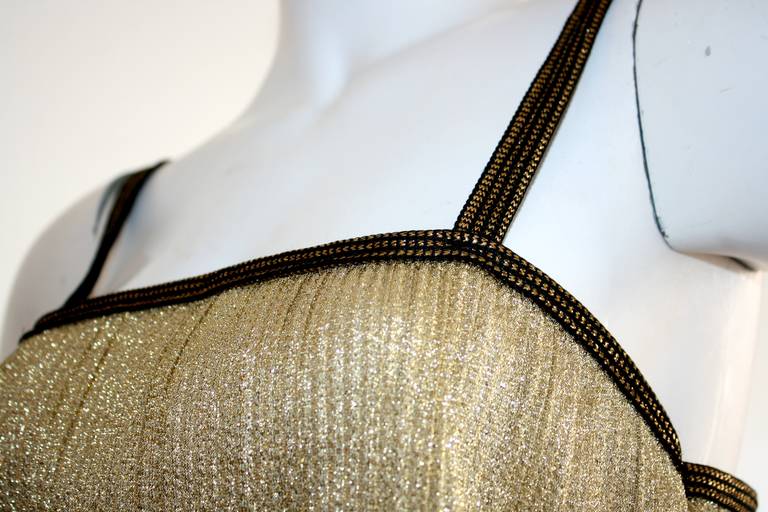 Early Vintage Yves Saint Laurent Gold Metallic 1970s Empire Babydoll Disco Top In Excellent Condition In San Diego, CA