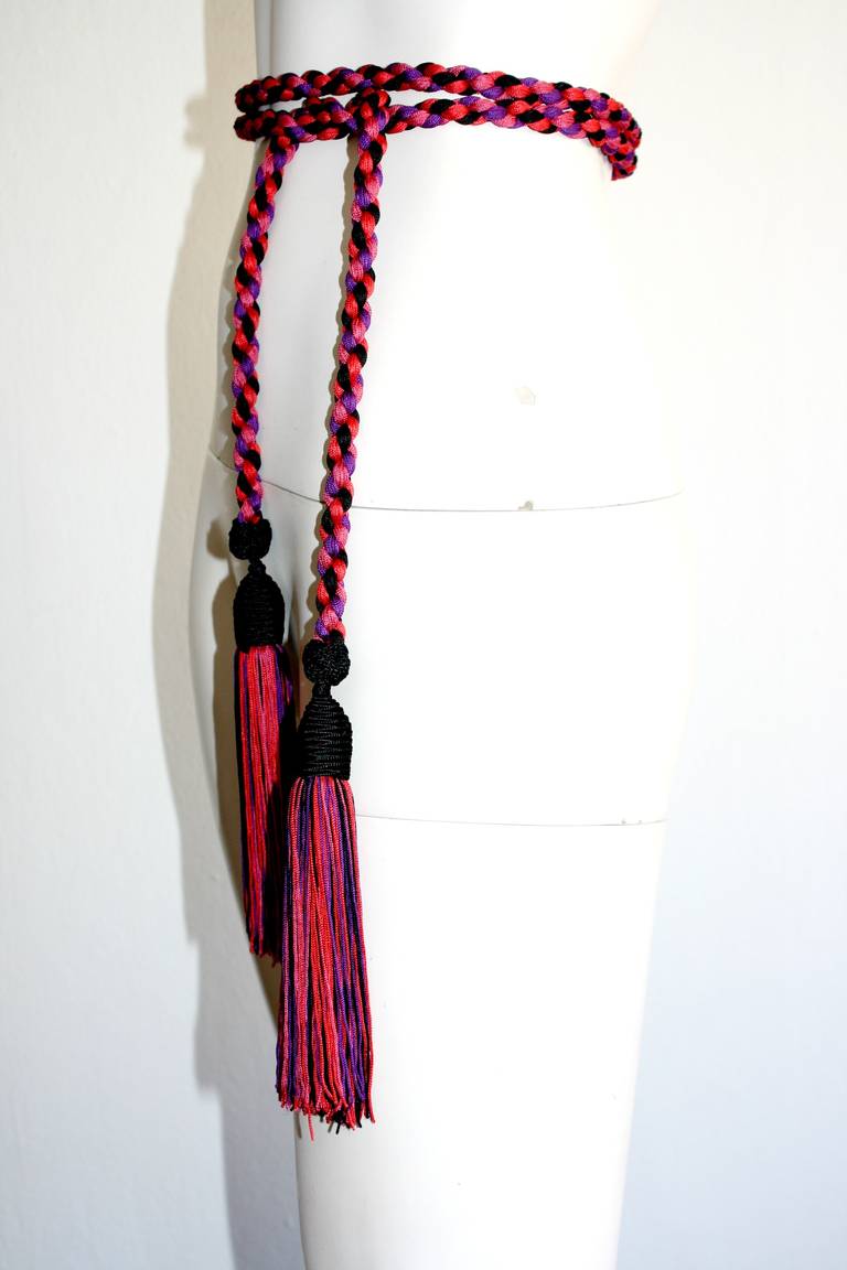 Ultra rare vintage YSL tassel belt in signature pink, purple and black. From the famed, 