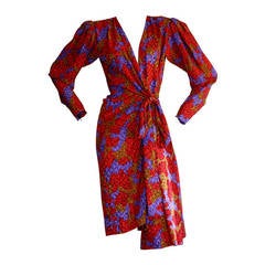 Sexy Vintage Yves Saint Laurent ' Rive Gauche ' Silk Leopard Cheetah Wrap Dress
