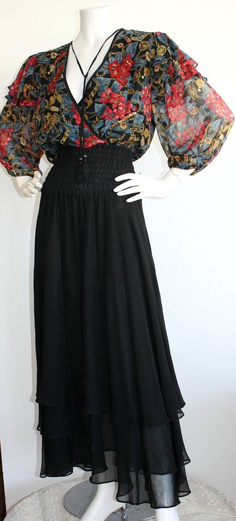 Limited Edition Diane Fres Silk Vintage Boho Dress Beaded Chain Print