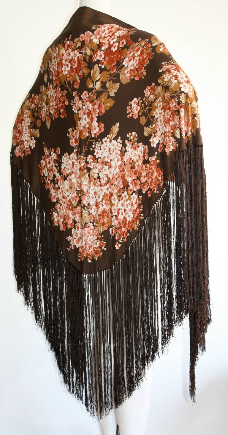 Gorgeous Vintage Gucci 1970s Silk Floral Piano Shawl 1
