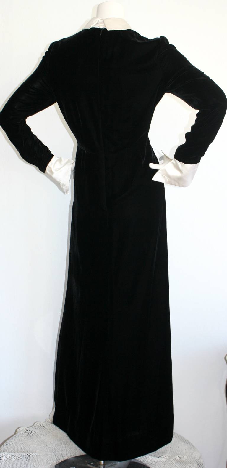 Stunning Vintage Pierre Balmain Black Velvet Tuxedo Gown In Excellent Condition In San Diego, CA