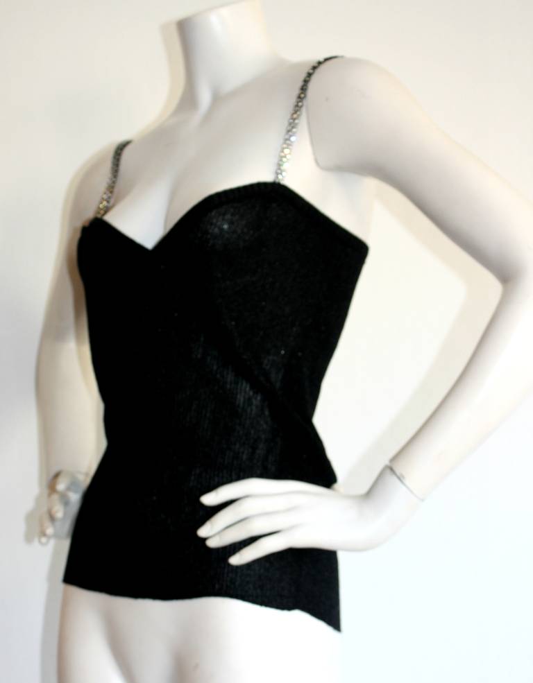 Women's Rare Early Yves Saint Laurent Black Rhinestone Top For Sale