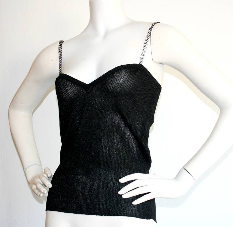 Rare Early Yves Saint Laurent Black Rhinestone Top For Sale 1