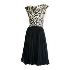 Beautiful 1950s Pat Sandler Highlights Zebra Sequin Beaded Chiffon Dress