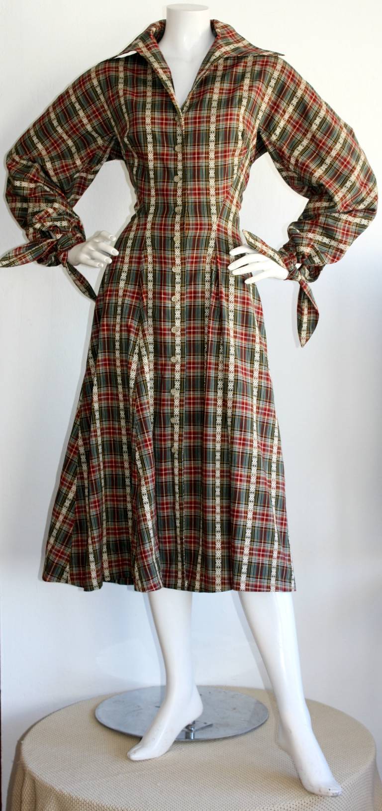 Amazing vintage Byron Lars tartan plaid shirt dress. Chic ties at each cuff. In great condition.m