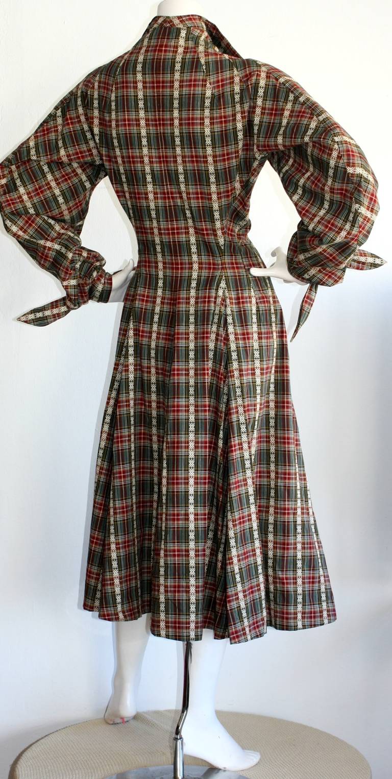 Black Vintage Byron Lars Tartan Plaid Tie Bow Shirt Dress