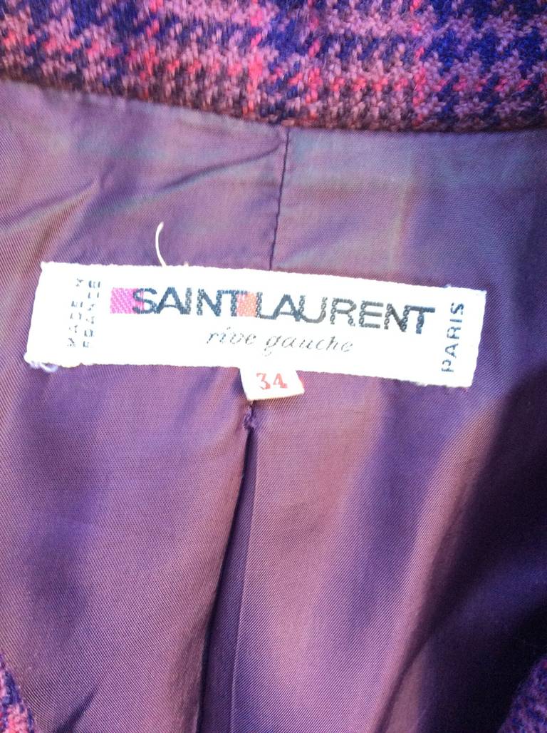 Vintage Yves Saint Laurent Rive Gauche Purple Tartan Plaid Blazer 2