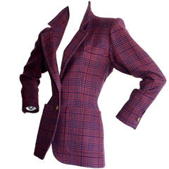 Vintage Yves Saint Laurent Rive Gauche Purple Tartan Plaid Blazer