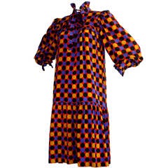Vintage Yves Saint Laurent Silk Ruffle Polka Dot Trapeze Dress