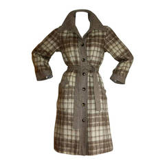 Vintage Pierre Cardin Heathered Camel Tartan Plaid Belted Wool Coat 11