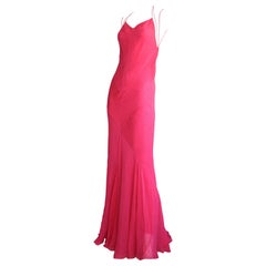 Stunning Vintage Ralph Lauren Purple Label Hot Pink Mermaid Gown Sexy Back