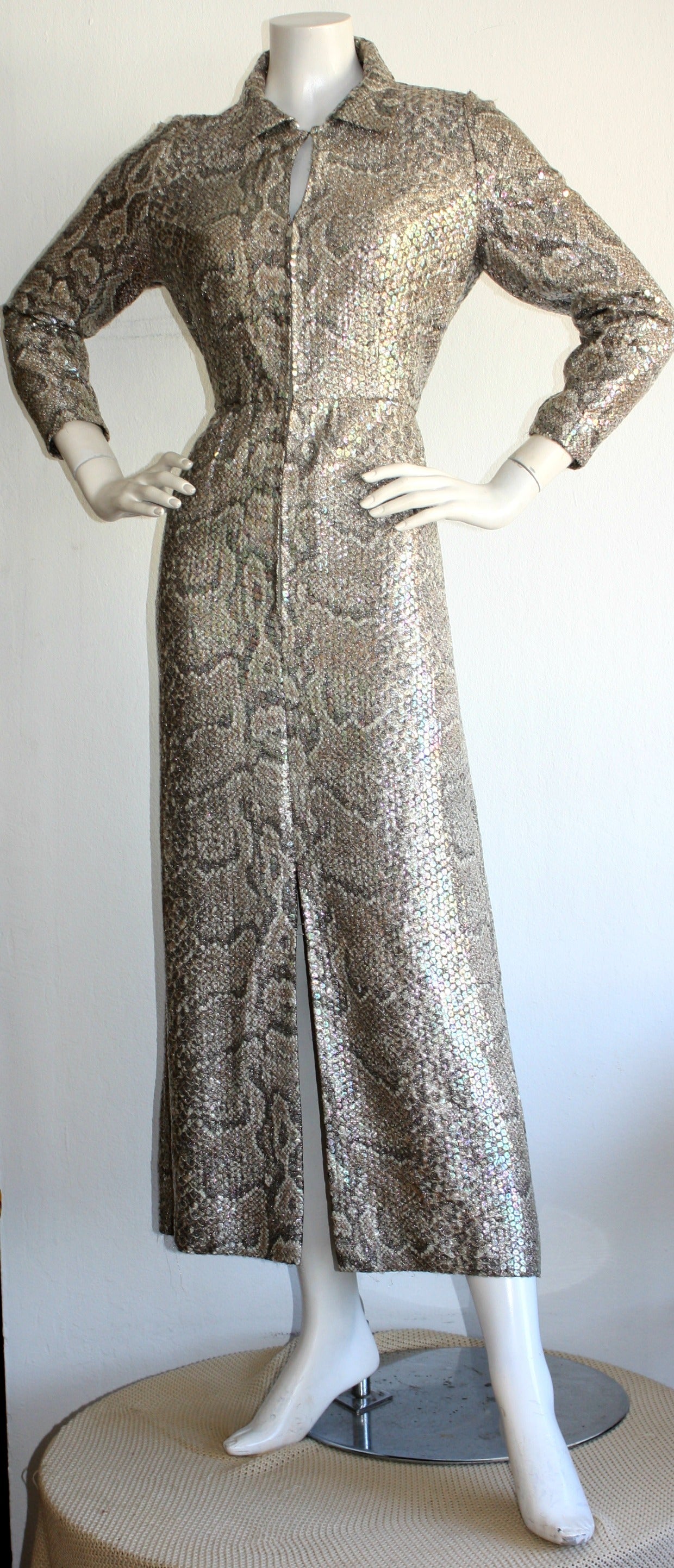 Black Vintage Adele Simpson Allover Sequin Python Snake Dress