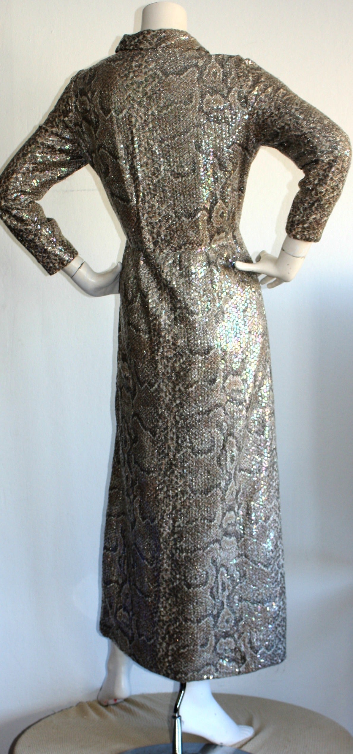 Vintage Adele Simpson Allover Sequin Python Snake Dress In Excellent Condition In San Diego, CA