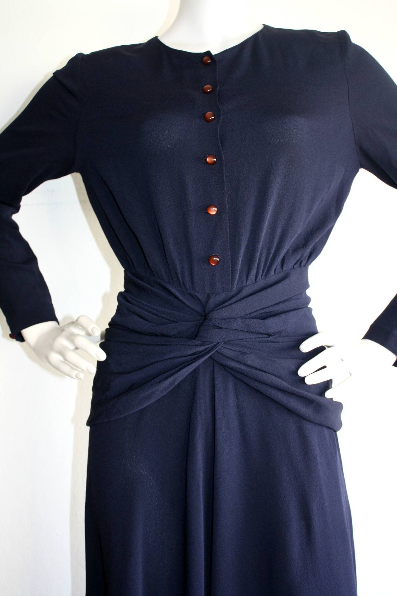 Black Vintage Chloe by Karl Lagerfeld 1930s Style Navy Blue Dress