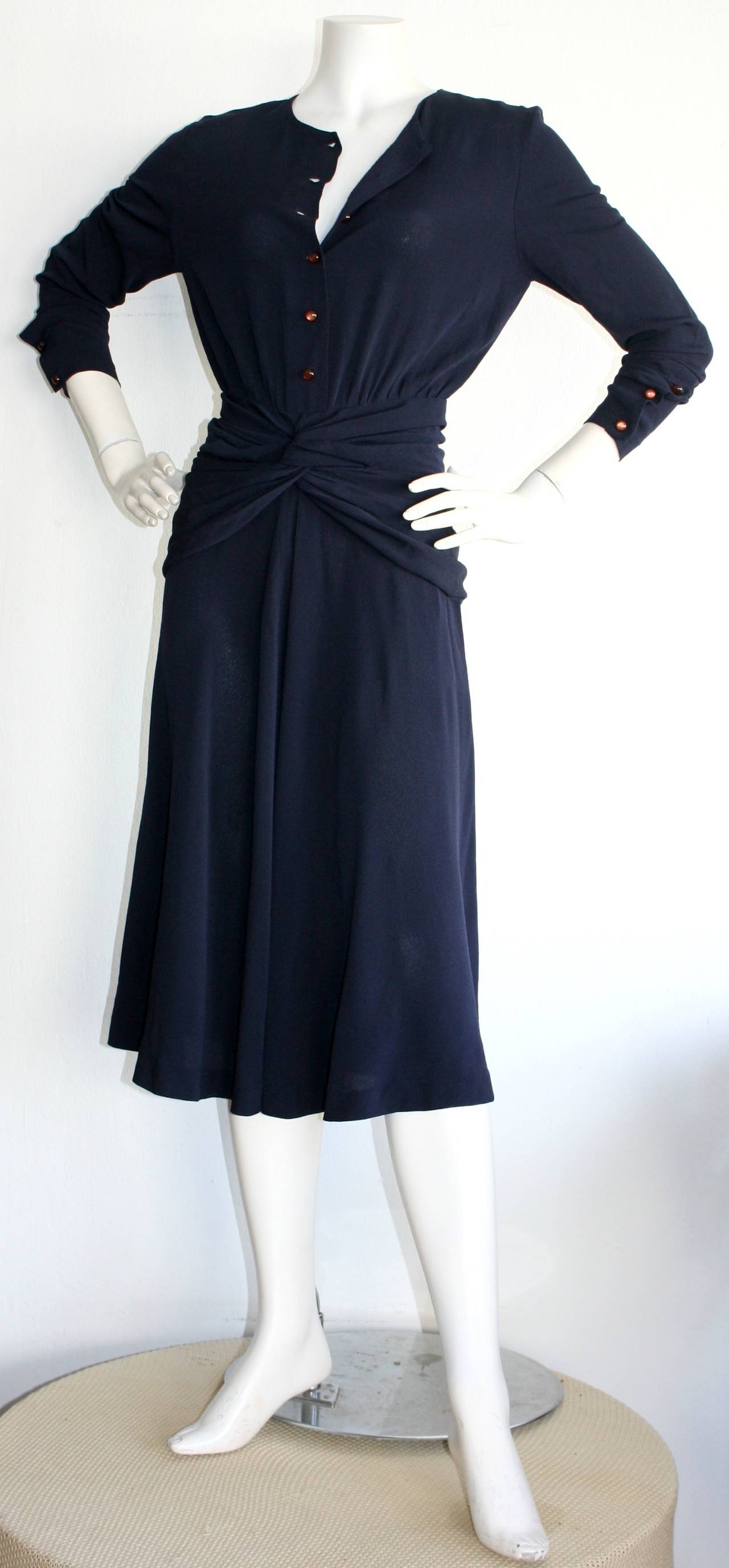 Women's Vintage Chloe by Karl Lagerfeld 1930s Style Navy Blue Dress