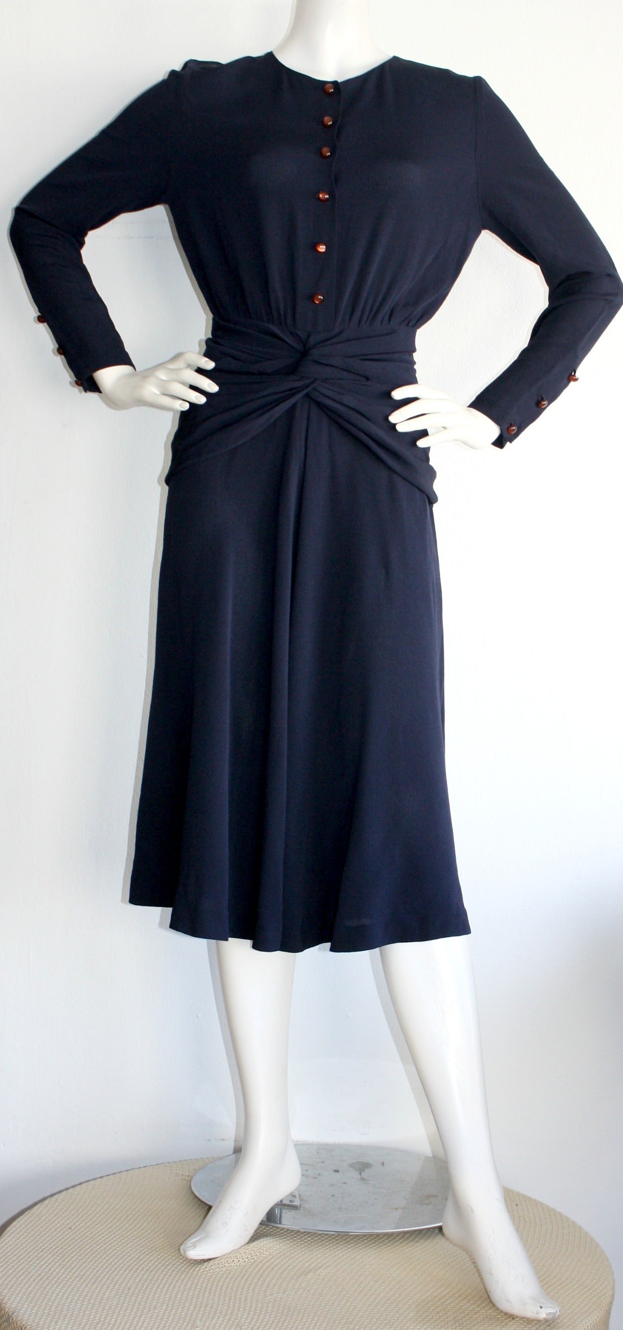 Vintage Chloe by Karl Lagerfeld 1930s Style Navy Blue Dress 2