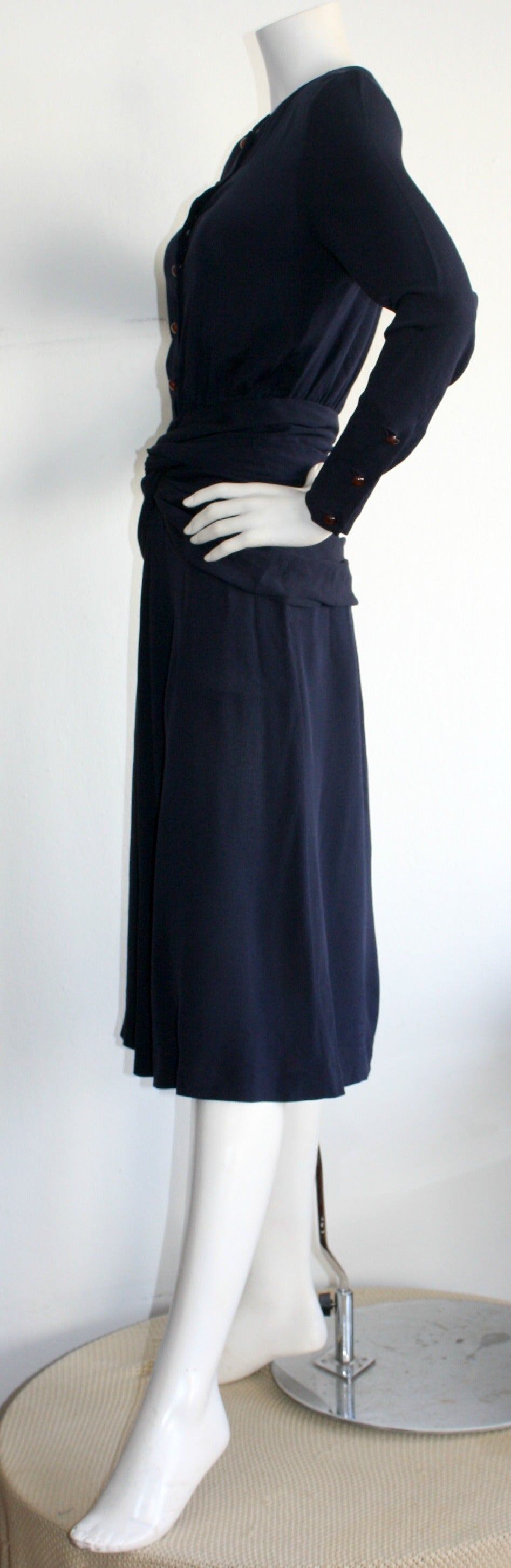 Vintage Chloe by Karl Lagerfeld 1930s Style Navy Blue Dress 1