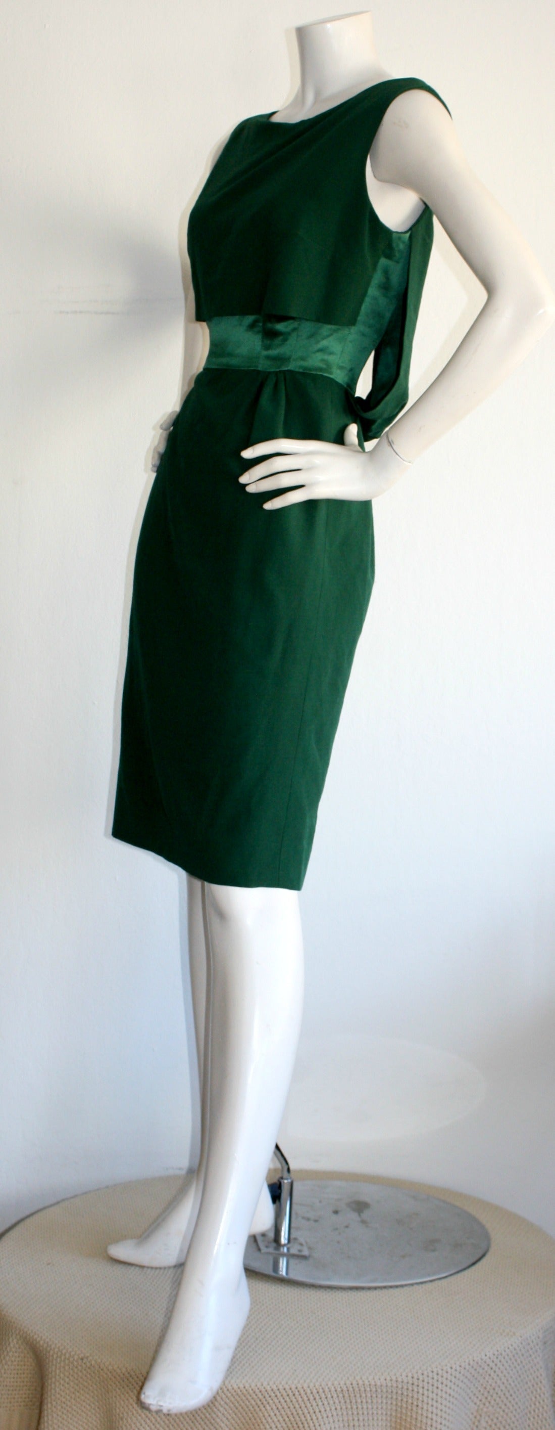 Beautiful Paola Quadretti Haute Couture 1960s Style Green Silk Dress & Bow Belt 1