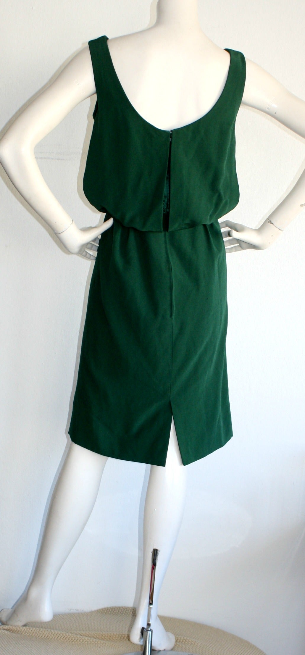 Beautiful Paola Quadretti Haute Couture 1960s Style Green Silk Dress & Bow Belt 2