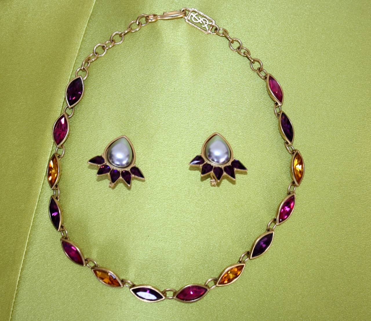 Beige Marvelous Vintage Yves Saint Laurent Necklace & Earring Set