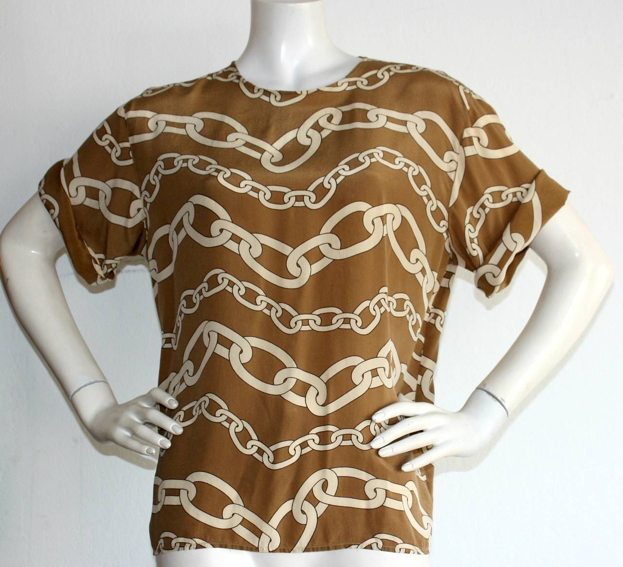 Vintage Valentino Silk Blouse Ropes Chains Iconic Chic Print In Excellent Condition In San Diego, CA