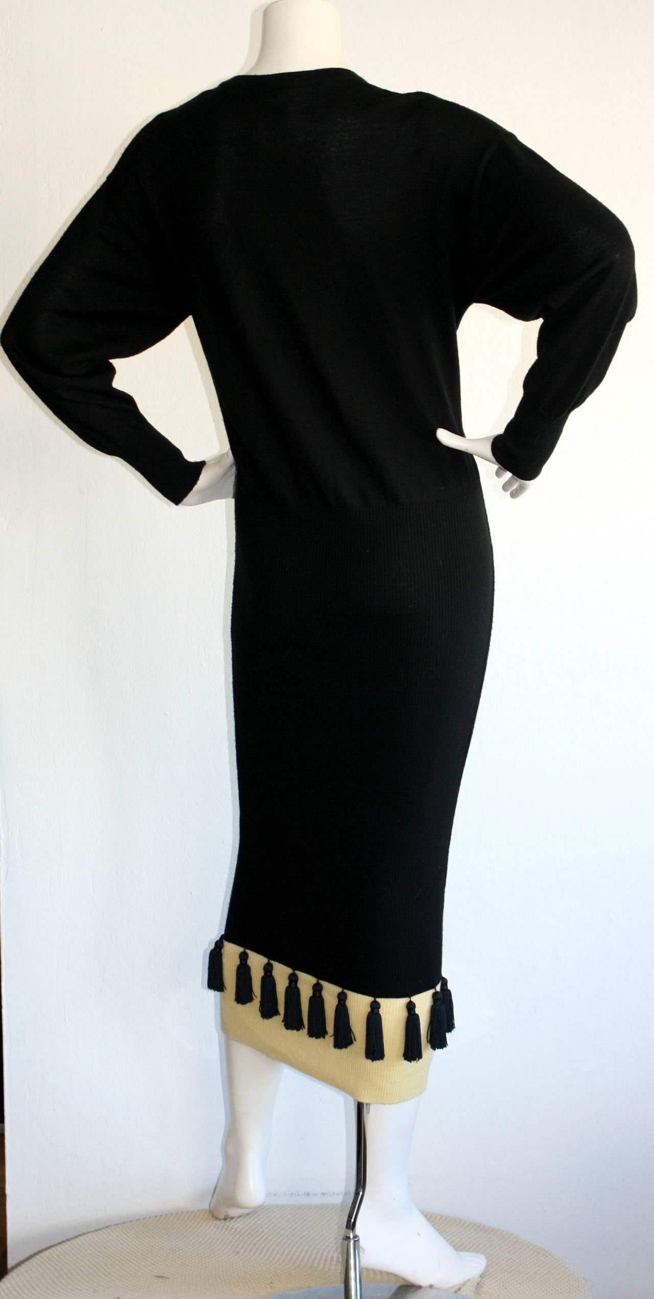 Vintage Angelo Tarlazzi Tassel Black Sweater Dress Brand New In Excellent Condition In San Diego, CA