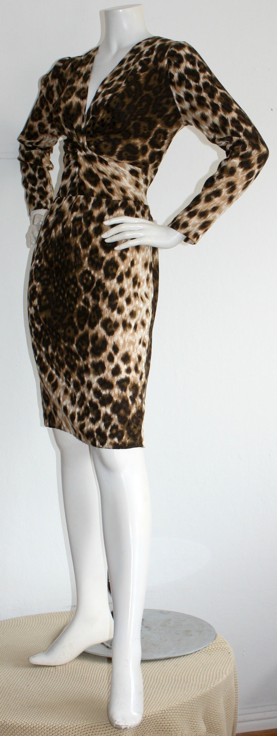 Incredible Vintage Givenchy Leopard Cheetah Print Silk Dress In Excellent Condition In San Diego, CA