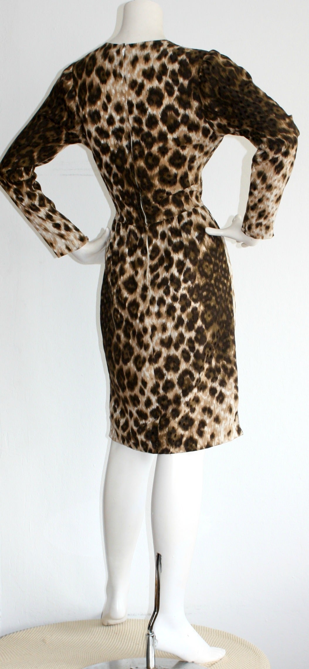 Black Incredible Vintage Givenchy Leopard Cheetah Print Silk Dress