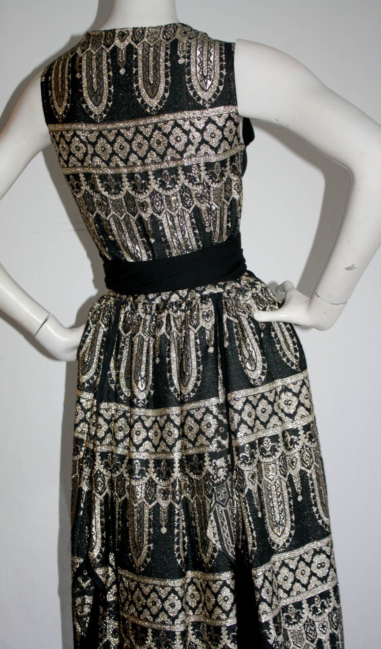 1960s Vintage Jay Morley for Fern Violette Harlequin Gold Black Wrap Dress 1