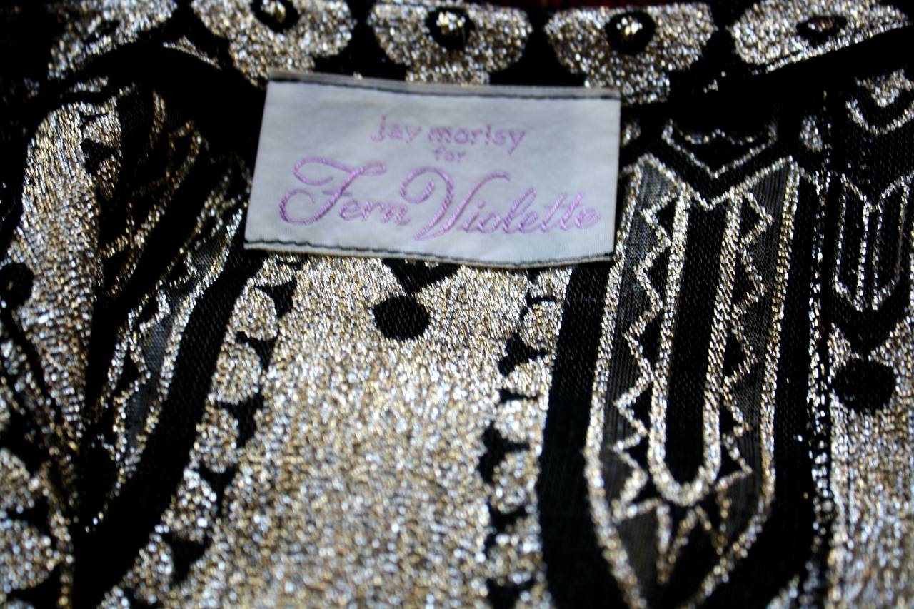 1960s Vintage Jay Morley for Fern Violette Harlequin Gold Black Wrap Dress 2