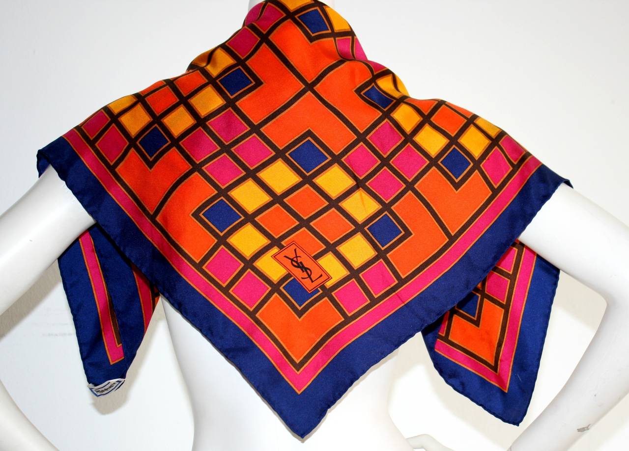 Women's Iconic Vintage Yves Saint Laurent 1970s Geometric Oversized Silk Scarf