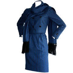 1960s Vintage Mollie Parnis Blue Gingham 3 PIece Suit w/ Scarf 10