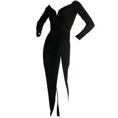 Remarkable Vintage Vicky Tiel Couture Black Jersey Off-Shoulder Gown