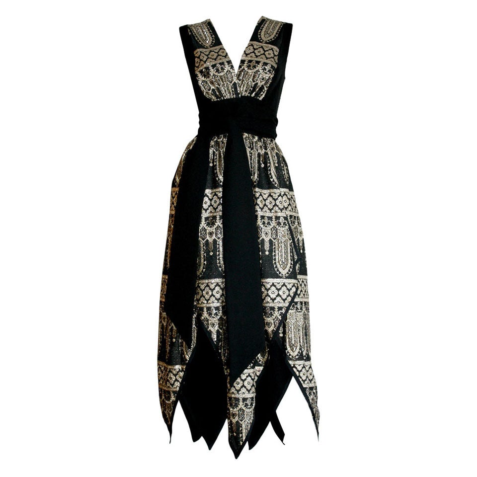 1960s Vintage Jay Morley for Fern Violette Harlequin Gold Black Wrap Dress