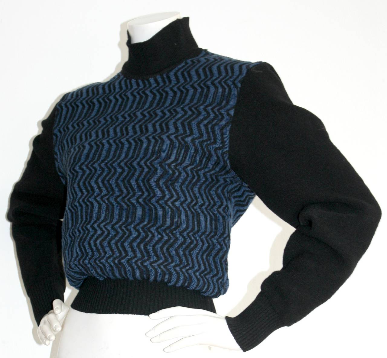 Rare Vintage Azzedine Alaia ' Scribble ' Blue & Black Scuba Sweater In Excellent Condition In San Diego, CA