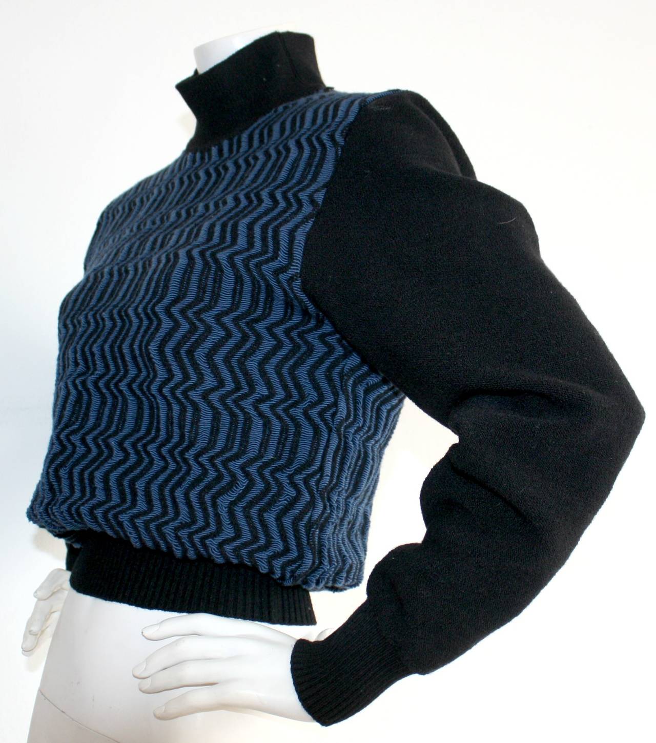 Rare Vintage Azzedine Alaia ' Scribble ' Blue & Black Scuba Sweater 1