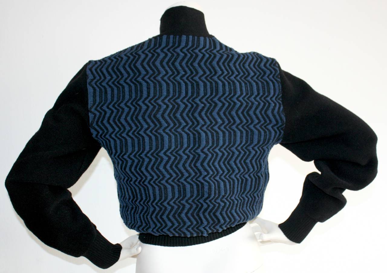 Women's Rare Vintage Azzedine Alaia ' Scribble ' Blue & Black Scuba Sweater