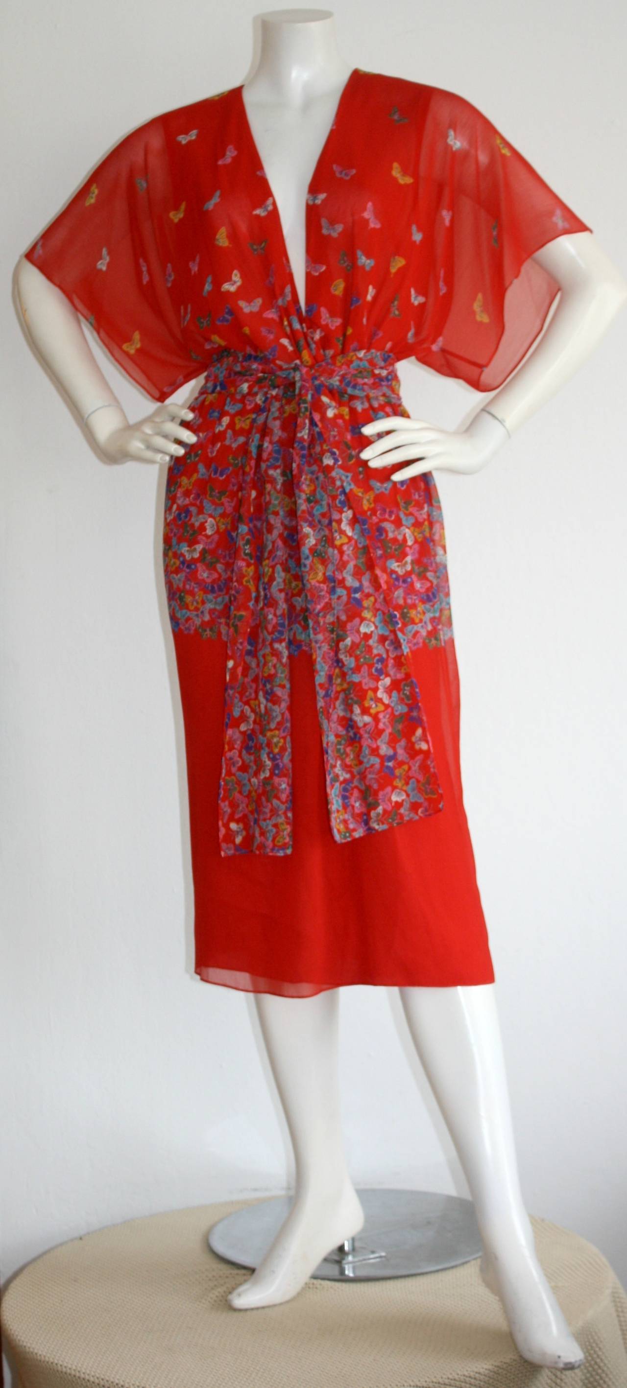  Magnifique robe vintage Hanae Mori style kimono papillon et ceinture Pour femmes 
