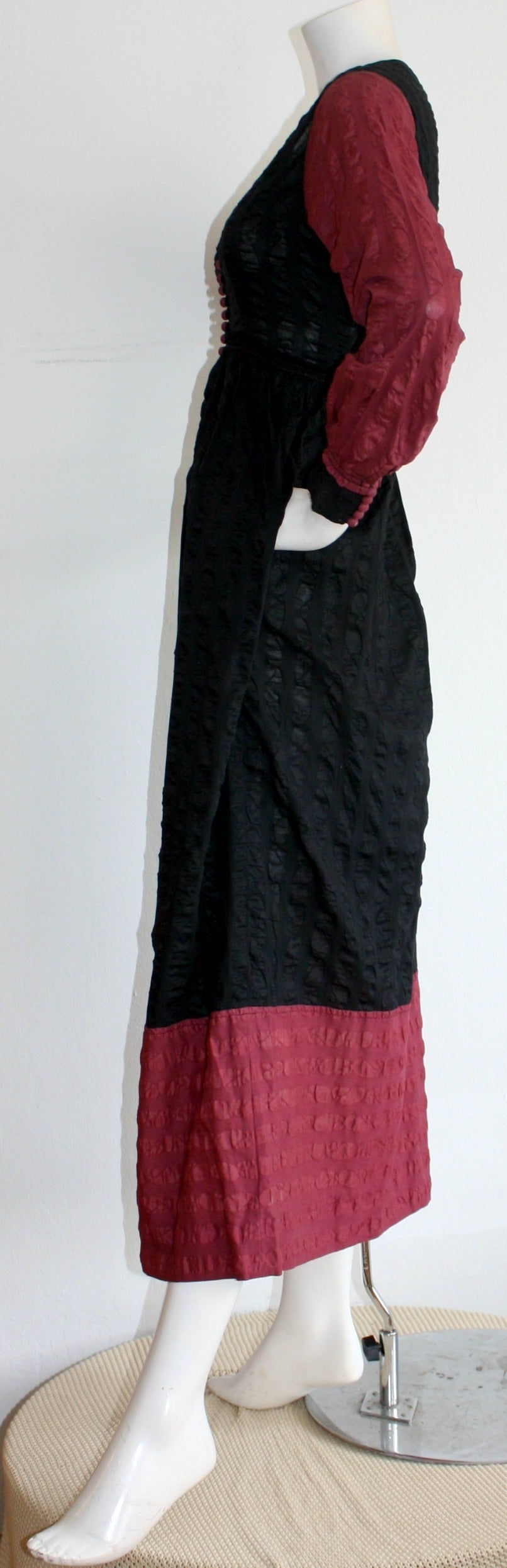 Important Vintage Jean Muir Color Block Peasant Maxi Dress In Excellent Condition In San Diego, CA