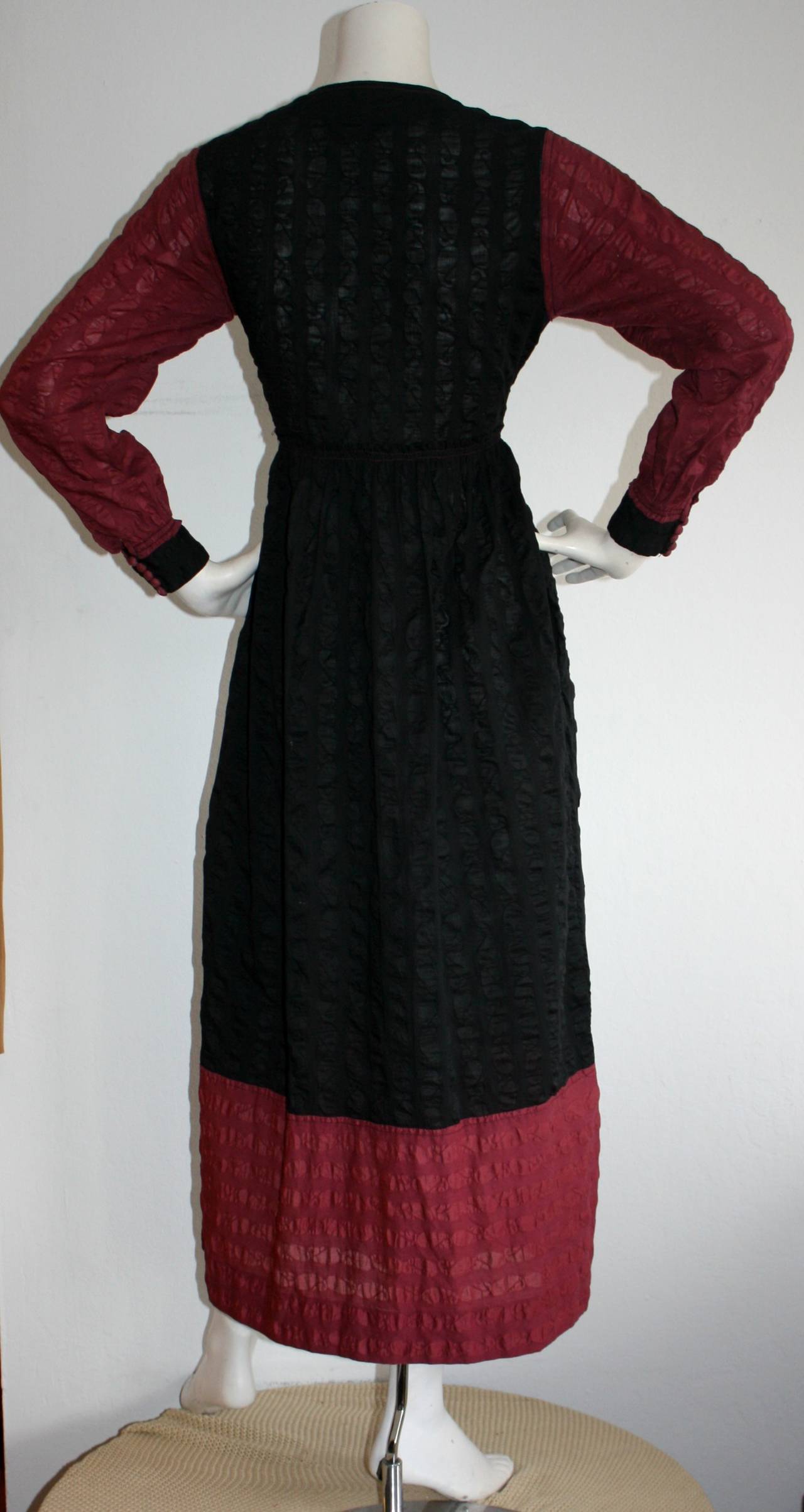 Black Important Vintage Jean Muir Color Block Peasant Maxi Dress