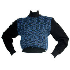 Rare Vintage Azzedine Alaia ' Scribble ' Blue & Black Scuba Sweater